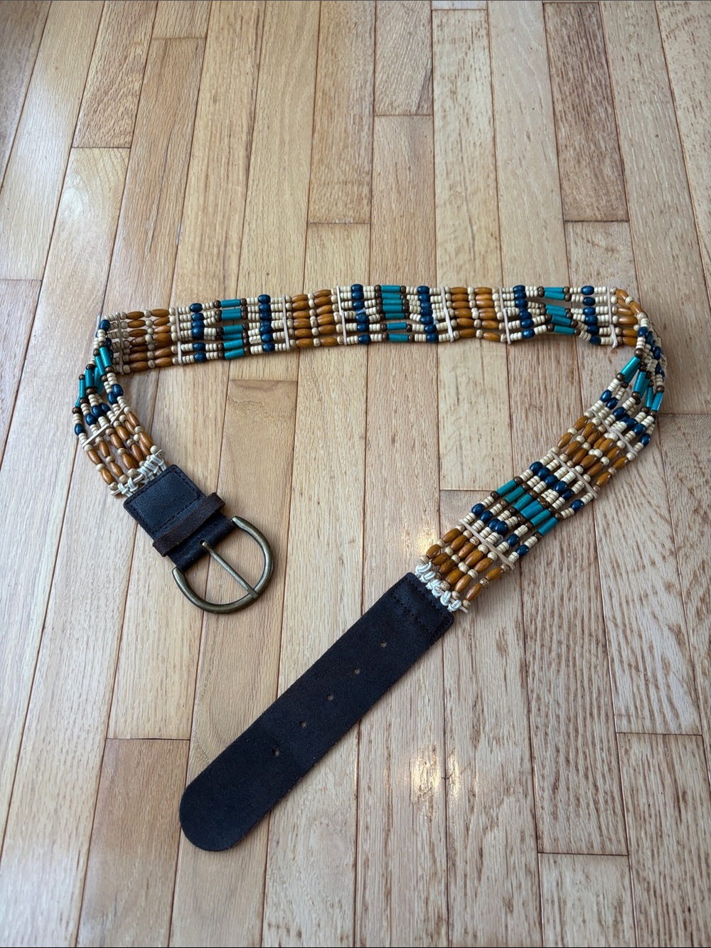 Beaded Multicolor Women’s Waist Belt with Leather Ends